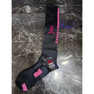 Red Lion Products Black Pink Breast Cancer Socks NWT Size L Unisex Made In USA‎